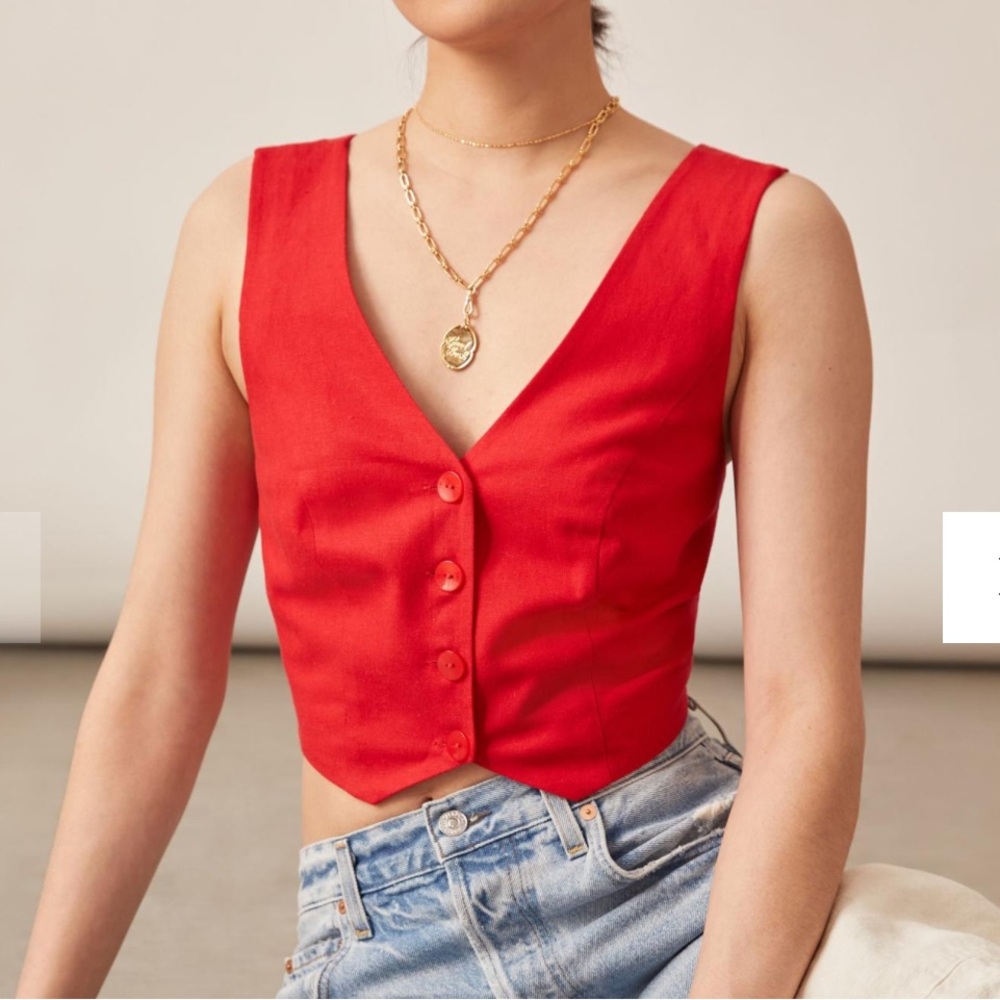 Anthropologie x Mare Mare Red Cross Back Button Front Vest Tank